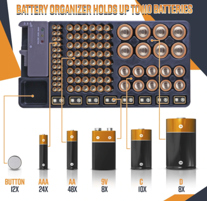 TrendTechs? Battery Organizer With Energy Tester